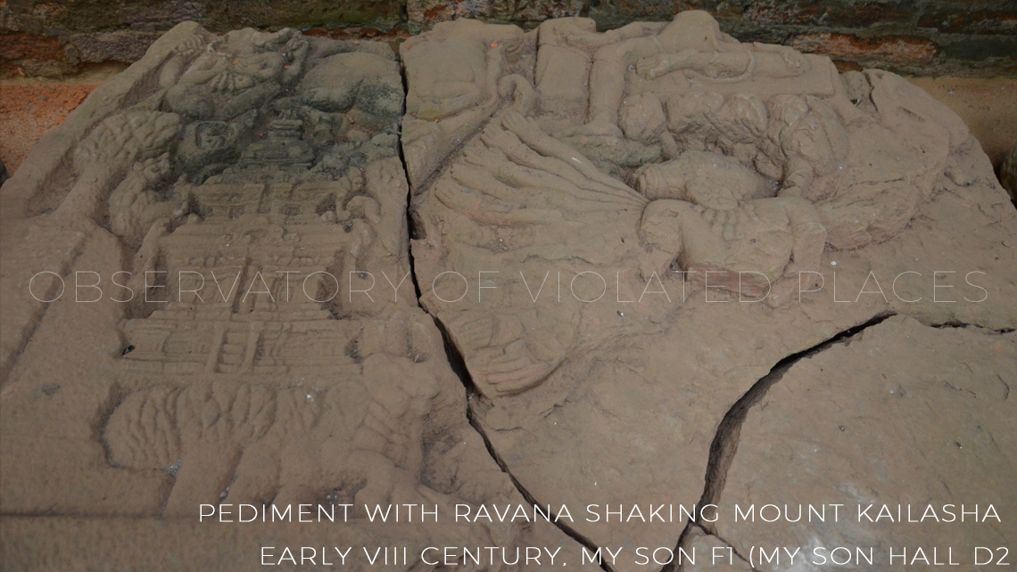 RAVANA - Pediment with Ravana shaking mount Kailasha, early VIII century, My Son F1 (My Son Hall D2)