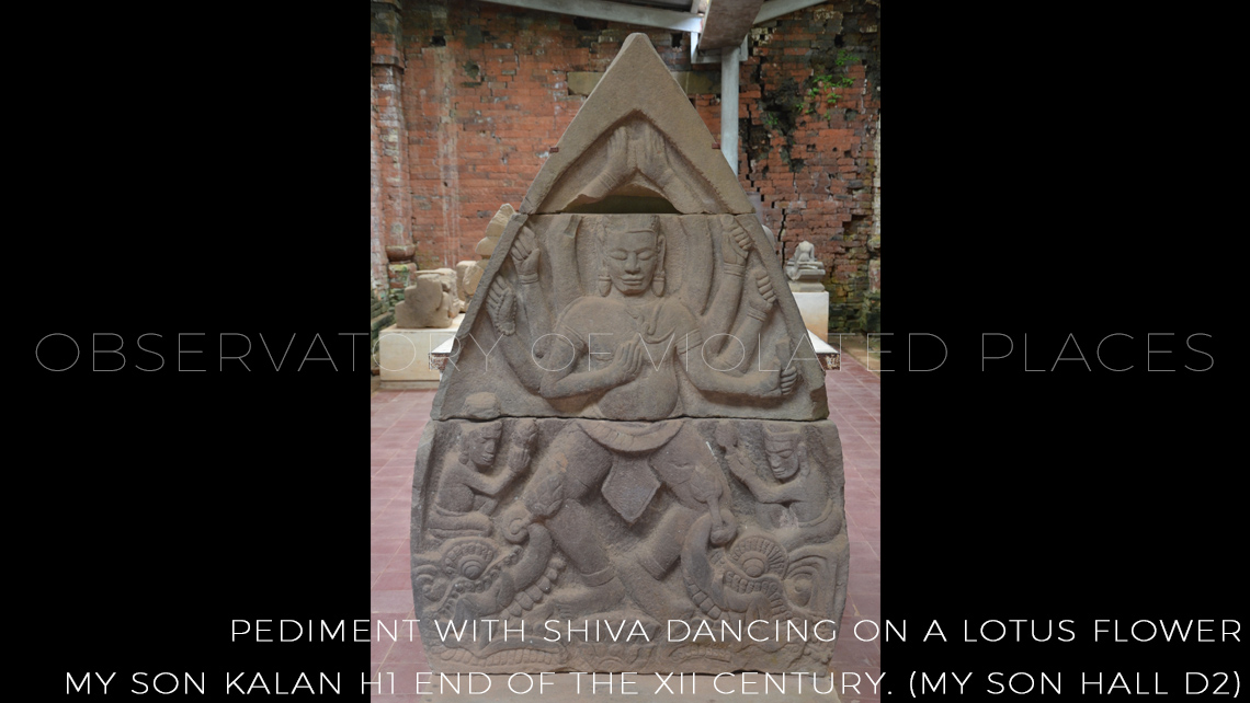 SHIVA - Pediment with Shiva dancing on a lotus flower, My Son Kalan H1 end of the XII century. (My Son Hall D2)